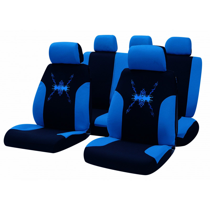 Car seat cover set "TRIBAL", black/blue