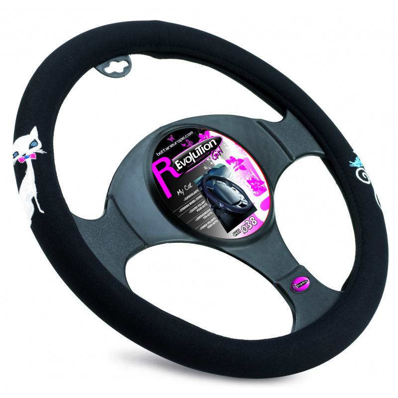 Steering wheel cover "MY CAT", with a pink bow tie