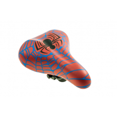 Bicycle saddle for children bicycle "SPIDER WEB", red with spider motive